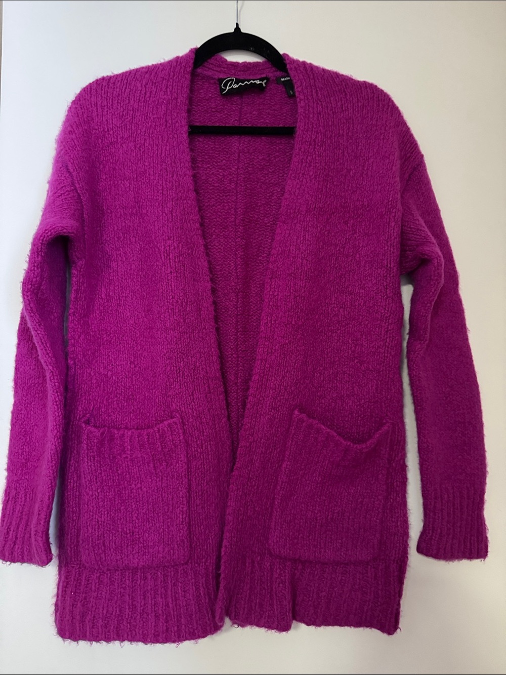 Parrish Open-Front Wool/Cashmere Cardigan in Bright Fuchsia